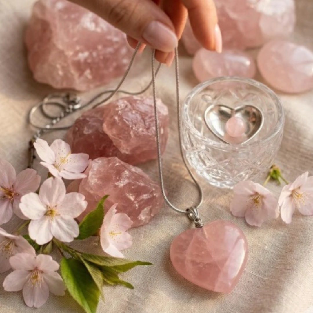 Rose quartz heart pendent